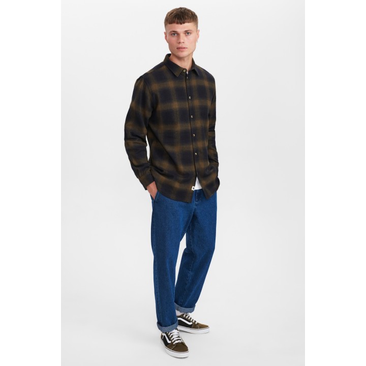 Anerkjendt Akkonard Brushed Ckeck Shirt in Caviar - 900319