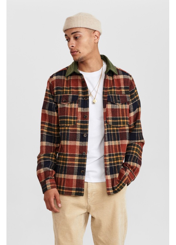 Anerkjendt Aklion Check Overshirt in Deep Forest - 900247