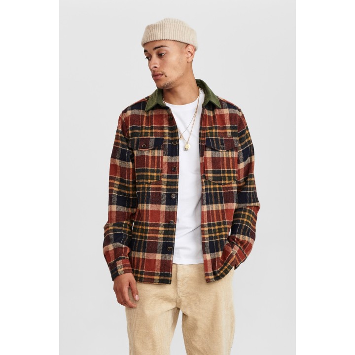Anerkjendt Aklion Check Overshirt in Deep Forest - 900247