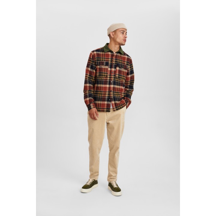 Anerkjendt Aklion Check Overshirt in Deep Forest - 900247