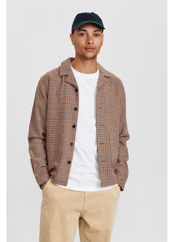 Anerkjendt Akcuba Houndstooth Overshirt in Beige - 900228
