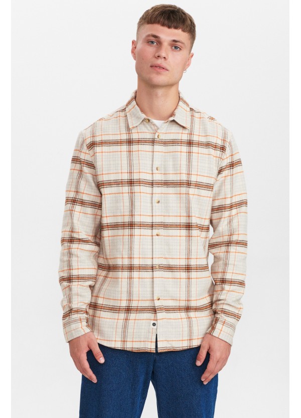 Anerkjendt Akkonrad Brushed Check Shirt in Beige - 900319