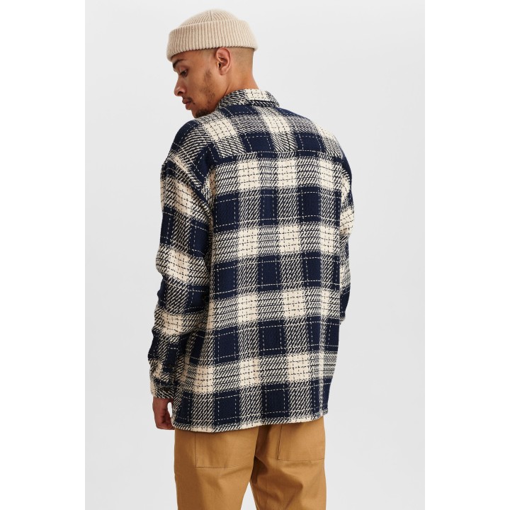Anerkjendt Akkarsten Heavy Check Overshirt in Blue - 900409