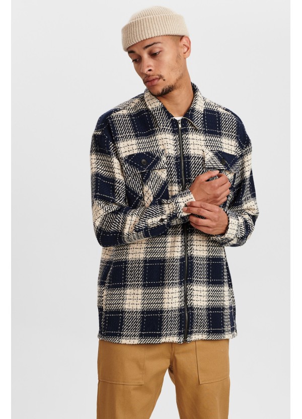 Anerkjendt Akkarsten Heavy Check Overshirt in Blue - 900409