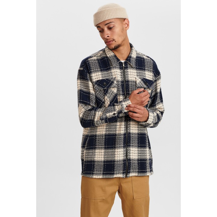 Anerkjendt Akkarsten Heavy Check Overshirt in Blue - 900409