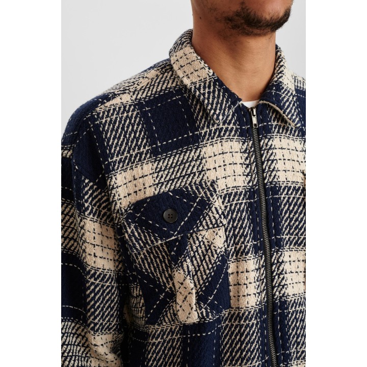 Anerkjendt Akkarsten Heavy Check Overshirt in Blue - 900409