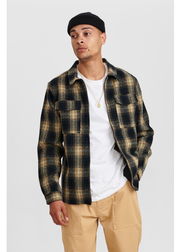Anerkjendt Akhanky Wool Check Overshirt in Slate Black - 900246
