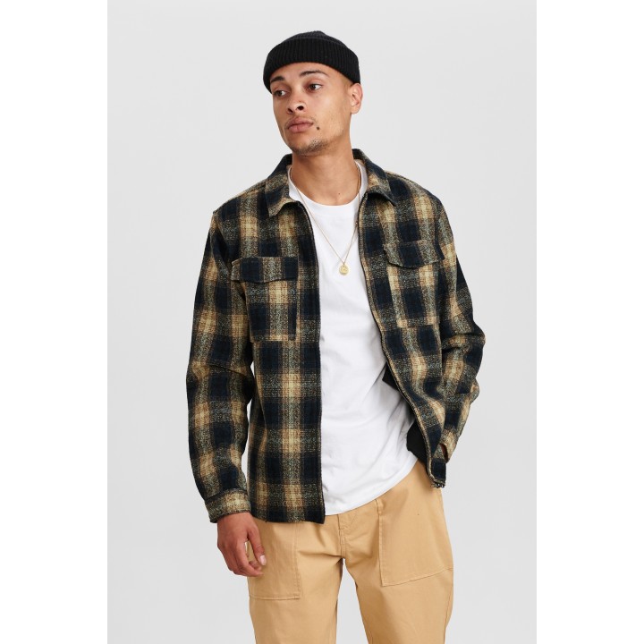 Anerkjendt Akhanky Wool Check Overshirt in Slate Black - 900246