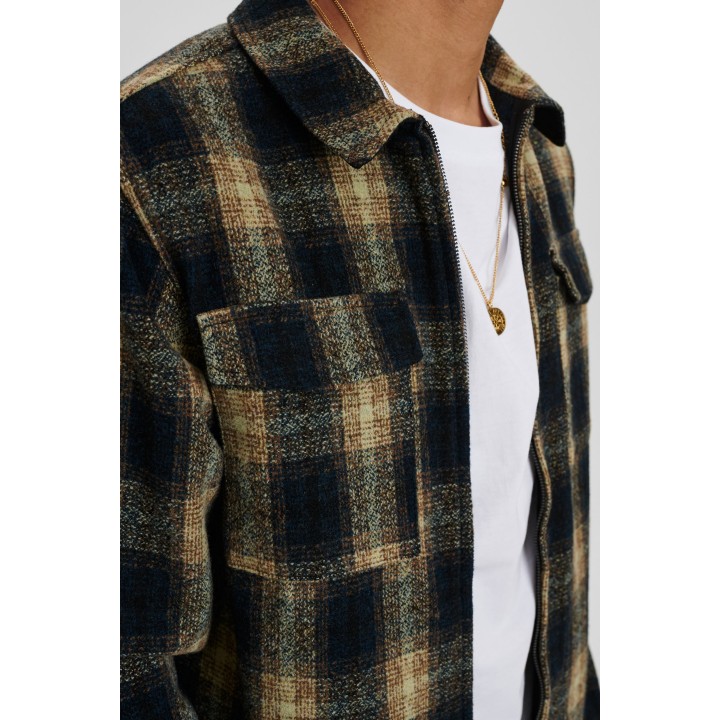 Anerkjendt Akhanky Wool Check Overshirt in Slate Black - 900246