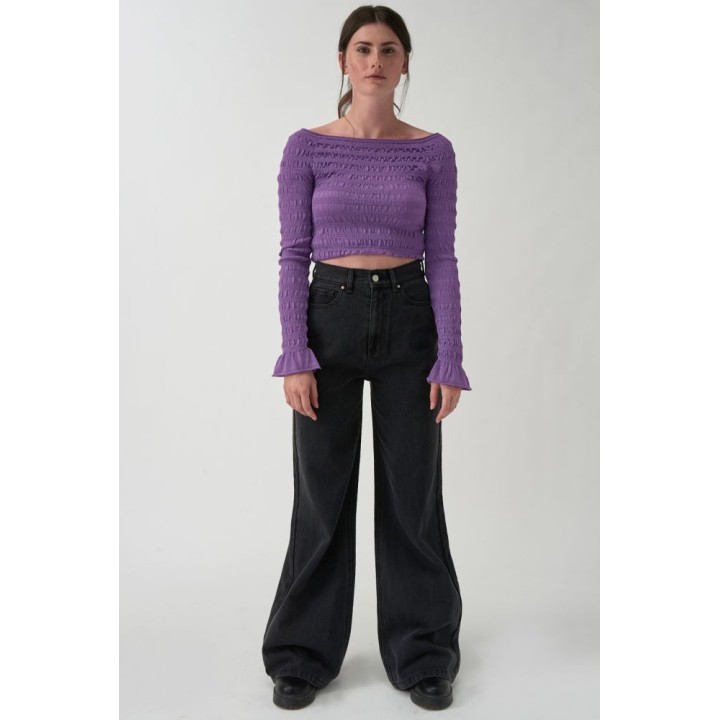 24 COLOURS Pants Flare Black Denim - 80285b