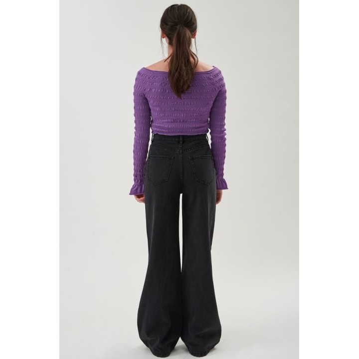 24 COLOURS Pants Flare Black Denim - 80285b