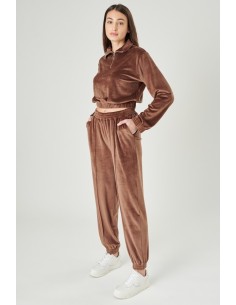 24COLOURS  Women's Velvet Track pants in Brown - 60560a