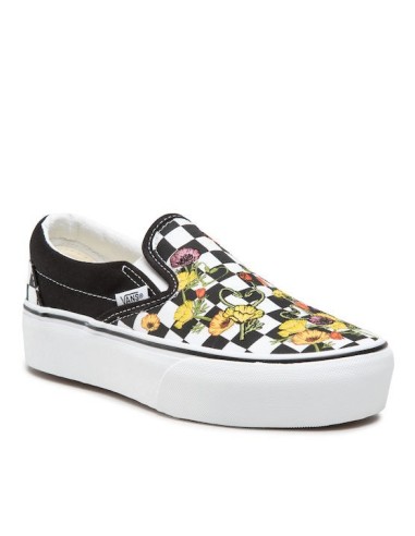 Vans Classic Slip-On Platform Poppy Checkerboard Black - VN0A5KXIBML