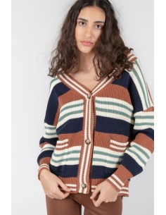 24 Colours Striped Cardigan in Brown - 40928b 2