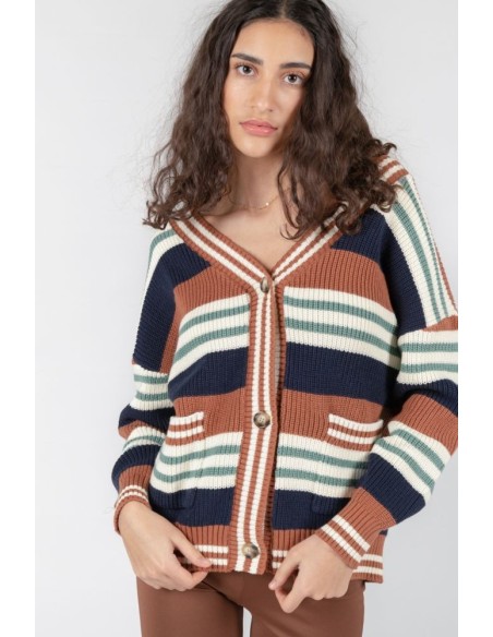 24 Colours Striped Cardigan in Brown - 40928b