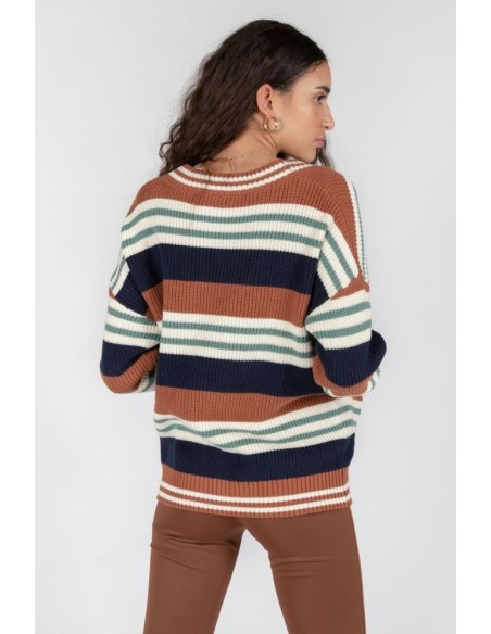 24 Colours Striped Cardigan in Brown - 40928b