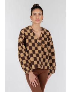 24 Colours Teddy Checked Jacket in Brown - 90371