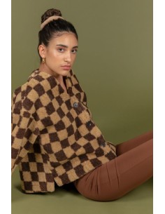 24 Colours Teddy Checked Jacket in Brown - 90371 2