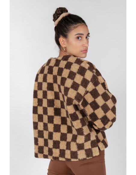 24 Colours Teddy Checked Jacket in Brown - 90371
