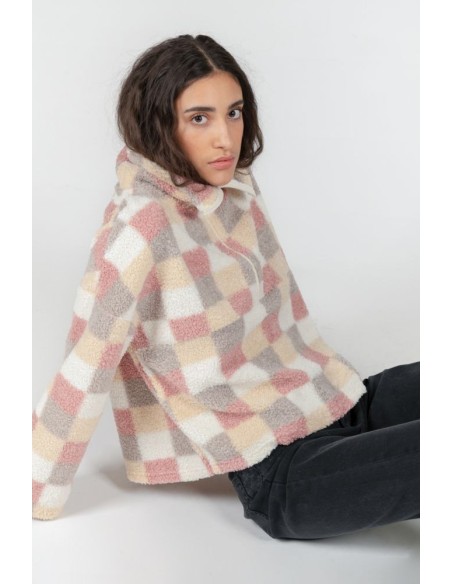 24 Colours Teddy Checked Shirt in Beige - 50721a