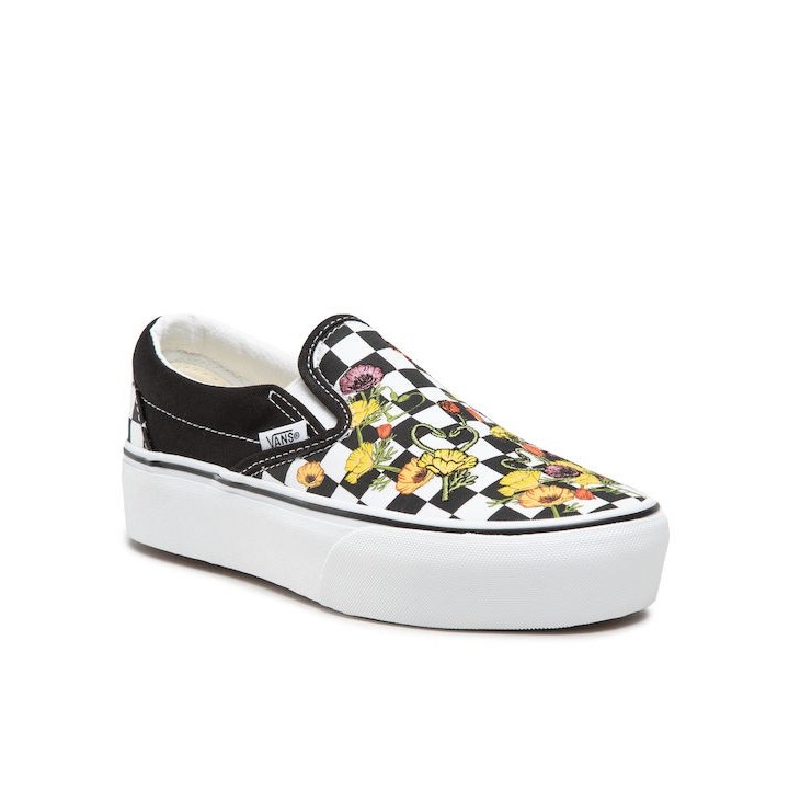 Vans Classic Slip-On Platform Poppy Checkerboard Black - VN0A5KXIBML