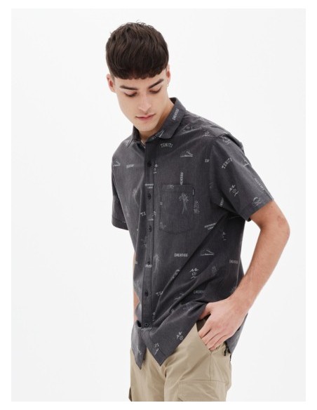 EMERSON ΑΝΔΡΙΚΟ ΕΛΑΣΤΙΚΟ ΚΟΝΤΟΜΑΝΙΚΟ ΠΟΥΚΑΜΙΣΟ ΜΕ ΤΡΟΠΙΚΟ ΜΟΤΙΒΟ OFF BLACK -221.EM61.03