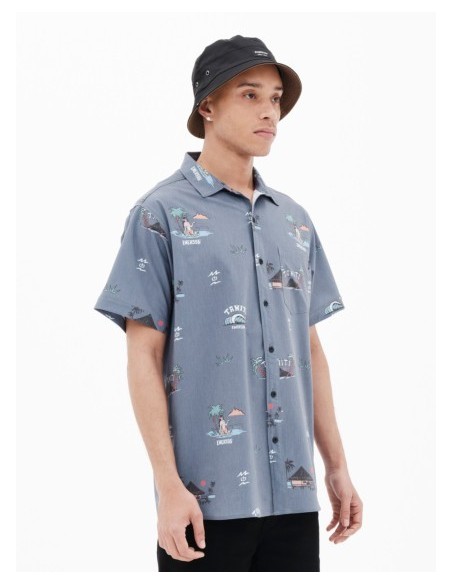 EMERSON ΑΝΔΡΙΚΟ ΕΛΑΣΤΙΚΟ ΚΟΝΤΟΜΑΝΙΚΟ ΠΟΥΚΑΜΙΣΟ ΜΕ ΤΡΟΠΙΚΟ ΜΟΤΙΒΟ MIDNIGHT BLUE-221.EM61.03