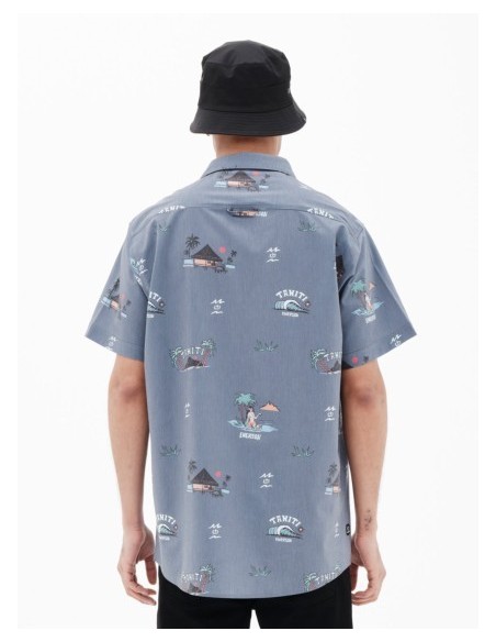 EMERSON ΑΝΔΡΙΚΟ ΕΛΑΣΤΙΚΟ ΚΟΝΤΟΜΑΝΙΚΟ ΠΟΥΚΑΜΙΣΟ ΜΕ ΤΡΟΠΙΚΟ ΜΟΤΙΒΟ MIDNIGHT BLUE-221.EM61.03