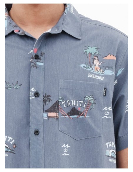 EMERSON ΑΝΔΡΙΚΟ ΕΛΑΣΤΙΚΟ ΚΟΝΤΟΜΑΝΙΚΟ ΠΟΥΚΑΜΙΣΟ ΜΕ ΤΡΟΠΙΚΟ ΜΟΤΙΒΟ MIDNIGHT BLUE-221.EM61.03