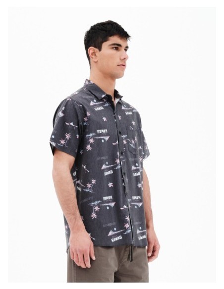 BASEHIT ΑΝΔΡΙΚΟ ΕΛΑΣΤΙΚΟ ΚΟΝΤΟΜΑΝΙΚΟ ΠΟΥΚΑΜΙΣΟ ΜΕ ΤΡΟΠΙΚΟ ΜΟΤΙΒΟ BLACK-221.BM61.02