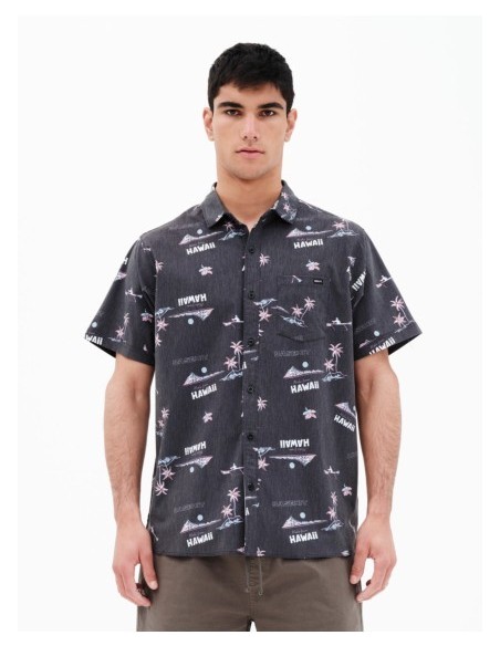 BASEHIT ΑΝΔΡΙΚΟ ΕΛΑΣΤΙΚΟ ΚΟΝΤΟΜΑΝΙΚΟ ΠΟΥΚΑΜΙΣΟ ΜΕ ΤΡΟΠΙΚΟ ΜΟΤΙΒΟ BLACK-221.BM61.02