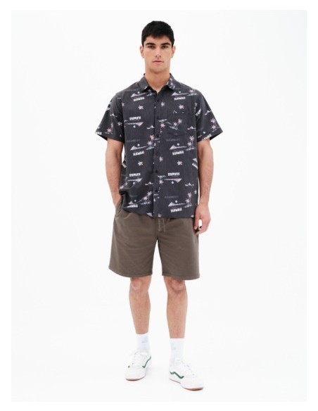 BASEHIT ΑΝΔΡΙΚΟ ΕΛΑΣΤΙΚΟ ΚΟΝΤΟΜΑΝΙΚΟ ΠΟΥΚΑΜΙΣΟ ΜΕ ΤΡΟΠΙΚΟ ΜΟΤΙΒΟ BLACK-221.BM61.02