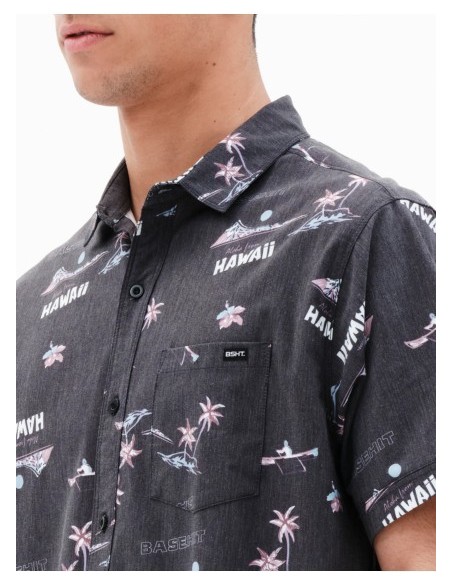 BASEHIT ΑΝΔΡΙΚΟ ΕΛΑΣΤΙΚΟ ΚΟΝΤΟΜΑΝΙΚΟ ΠΟΥΚΑΜΙΣΟ ΜΕ ΤΡΟΠΙΚΟ ΜΟΤΙΒΟ BLACK-221.BM61.02