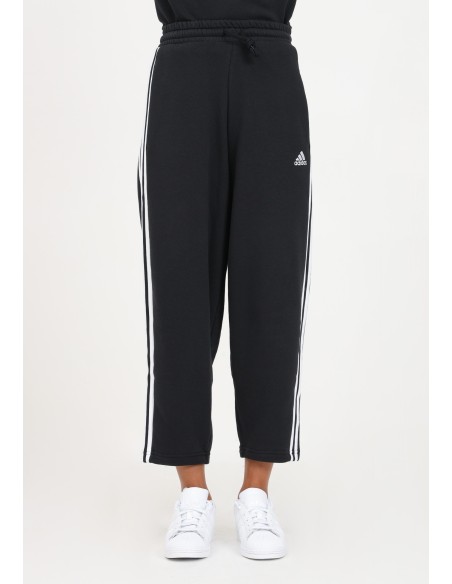 adidas Essentials 3-Stripes Open Hem Fleece Pants - Black-HZ5748