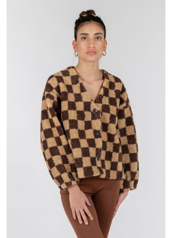 24 COLOURS Jacket Teddy Brown Checked - 90371