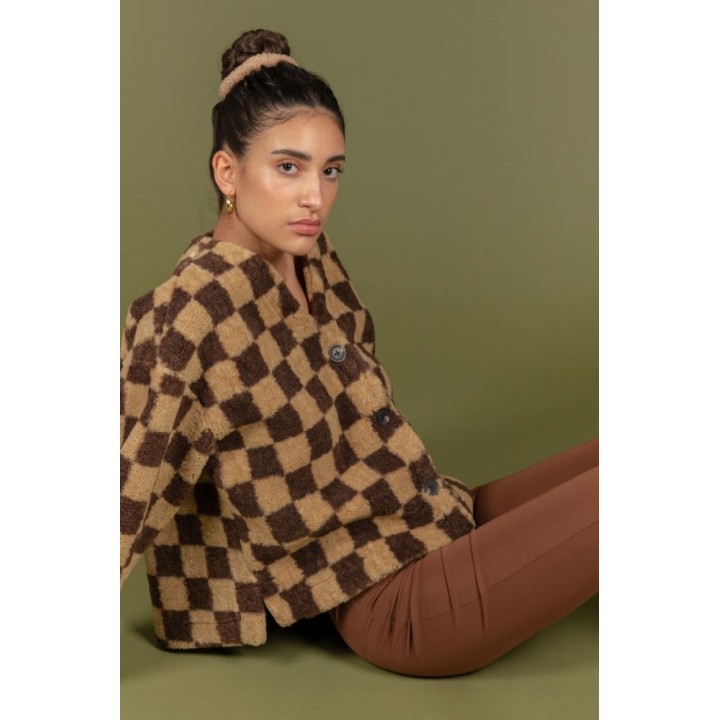 24 COLOURS Jacket Teddy Brown Checked - 90371