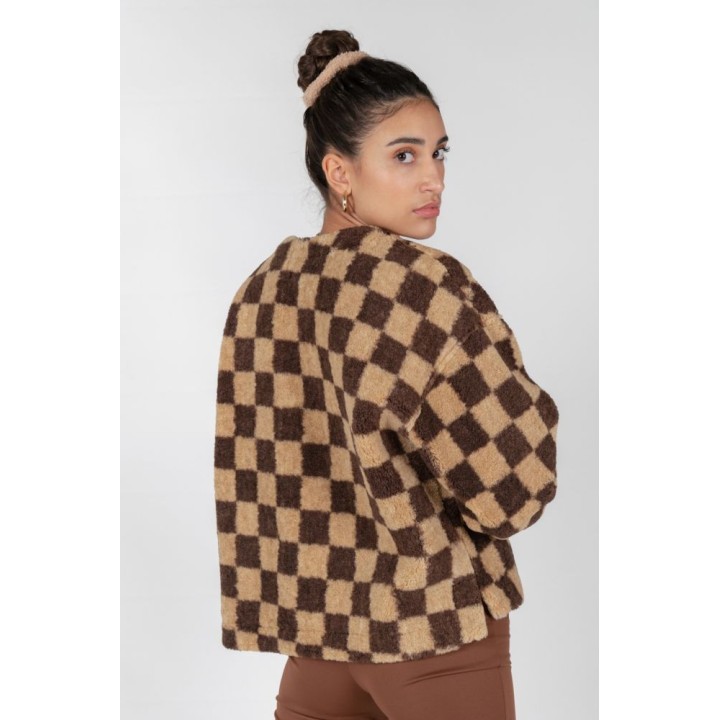24 COLOURS Jacket Teddy Brown Checked - 90371