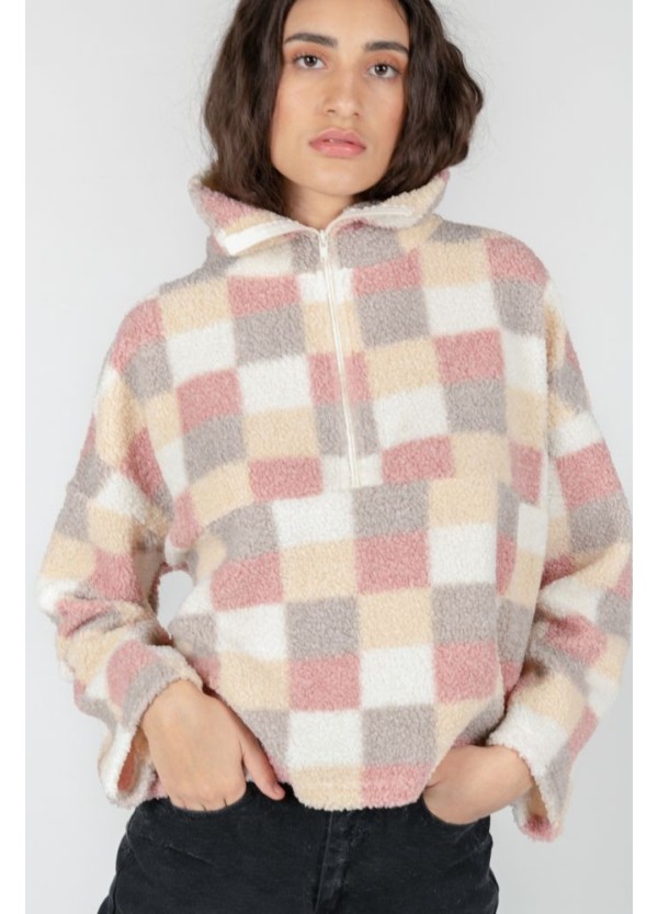 24 COLOURS Shirt Beige Teddy Checked - 50721a