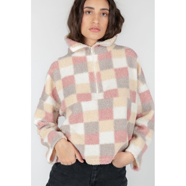 24 COLOURS Shirt Beige Teddy Checked - 50721a