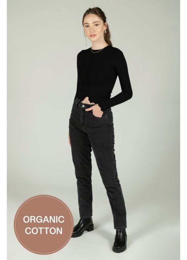 24 COLOURS Pants Slim Mom Black Denim - WET FLOOR High Waist Mom - NOS20