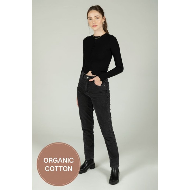 24 COLOURS Pants Slim Mom Black Denim - WET FLOOR High Waist Mom - NOS20