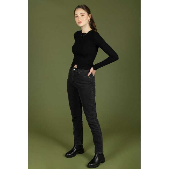 24 COLOURS Pants Slim Mom Black Denim - WET FLOOR High Waist Mom - NOS20