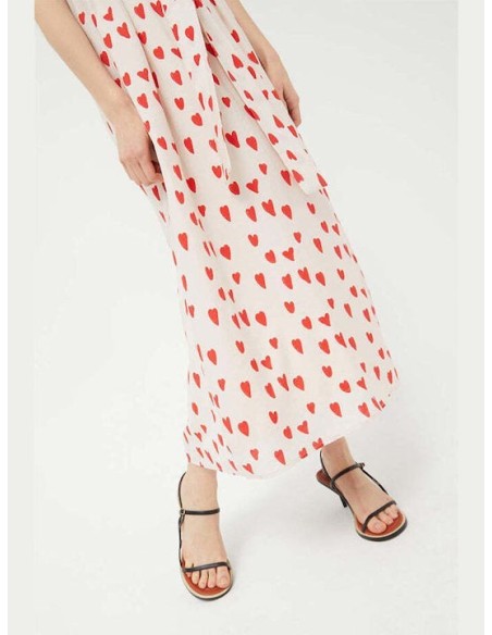 Compania Fantastica Φόρεμα Maxi Heart Print With Stripes  Beige -  41C/11037