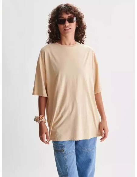 24COLOURS Oversized Plain Γυναικείο T-shirt Beige - 12124a
