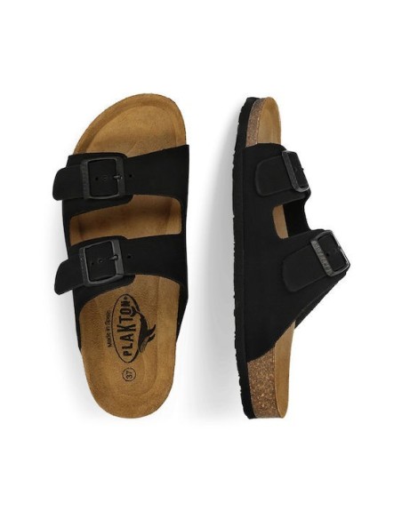 Plakton Eva NOBUCK Δερμάτινα Γυναικεία Σανδάλια Ανατομικά σε Μαύρο Χρώμα - 180010-negro