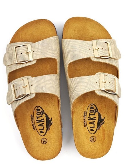 Plakton Eva HONDURAS Δερμάτινα Γυναικεία Σανδάλια Ανατομικά σε Platino Χρώμα - 340010-platino