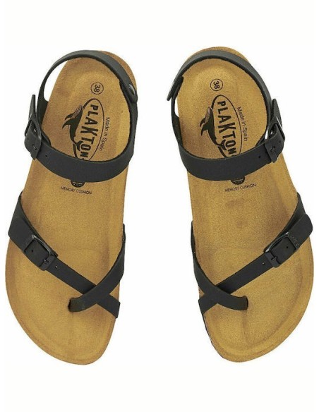 Plakton Eva APURE Δερμάτινα Γυναικεία Σανδάλια Ανατομικά σε Μαύρο Χρώμα - 181016-negro