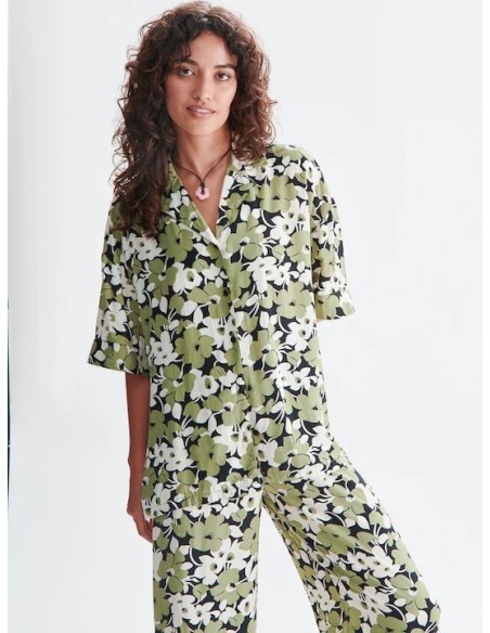 24COLOURS Πράσινο πουκάμισο με φλοράλ σχέδιο - 30392