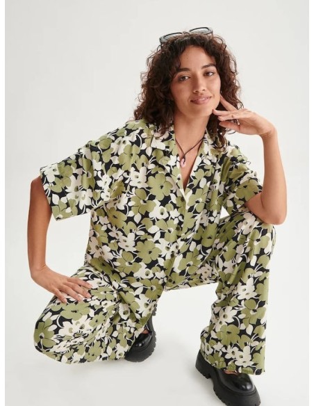 24COLOURS Πράσινο πουκάμισο με φλοράλ σχέδιο - 30392