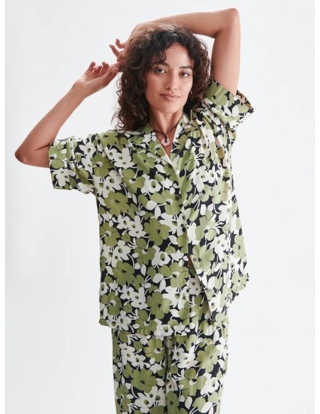 24COLOURS Πράσινο πουκάμισο με φλοράλ σχέδιο - 30392